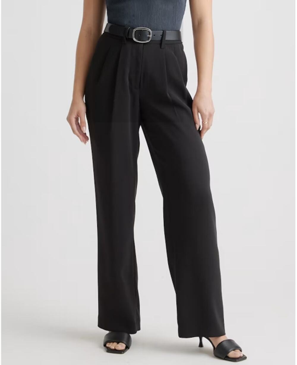 NWOT Quince Stretch Crepe Pleated Wide Leg Pants Black 14